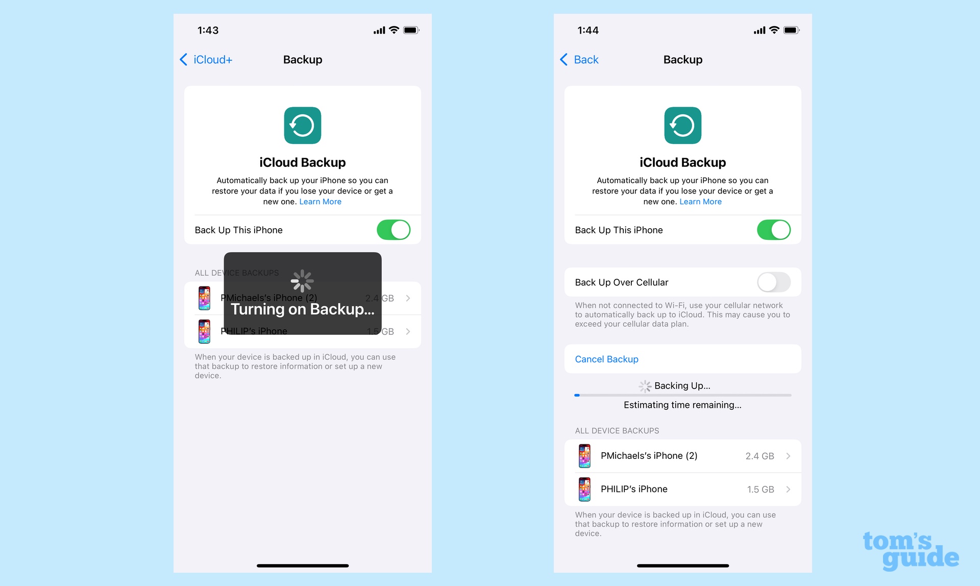 Backing up an iPhone to iCloud