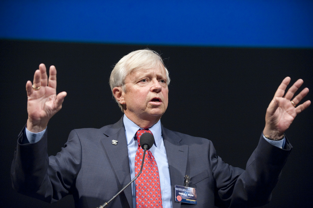 Dr. Ed Weiler, associate administrator of the Science Mission Directorate at NASA Headquarters, speaks, Wednesday evening, Sept. 9, 2009, during a celebration of the Hubble Legacy at the National Air and Space Museum in Washington