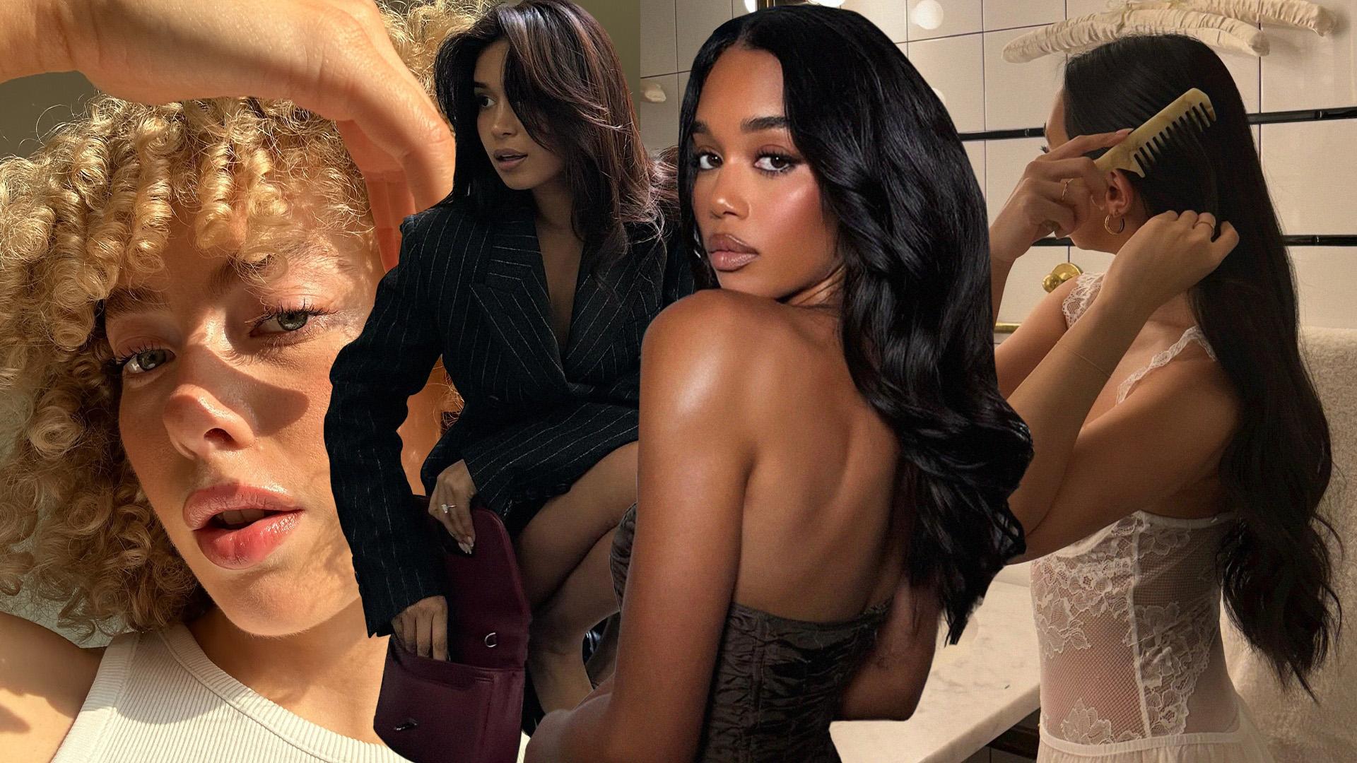 Photo collage of women with shiny, glossy hair 