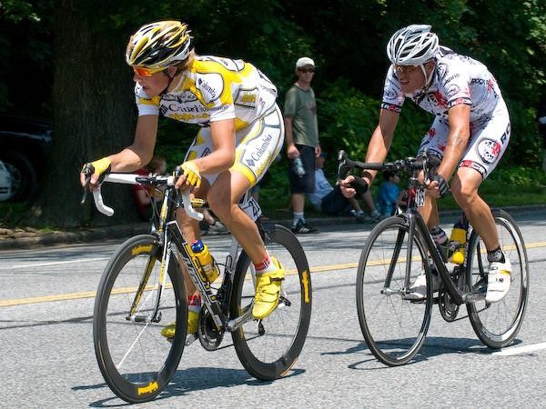 Edvaid Boasson Hagen (Columbia-Highroad) and David Vitoria (Rock Racing) go off in search of the three riders who are up the road.