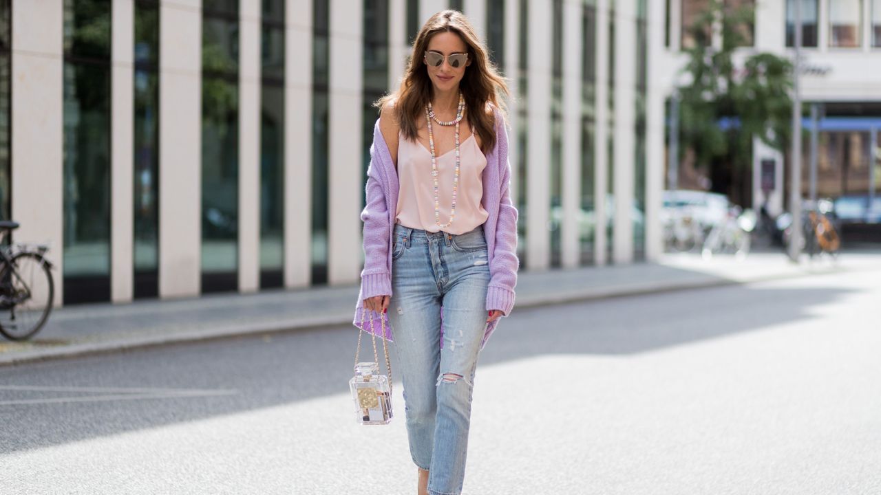 Clothing, Jeans, Pink, Street fashion, Denim, Fashion, Blazer, Footwear, Waist, Shoe, 