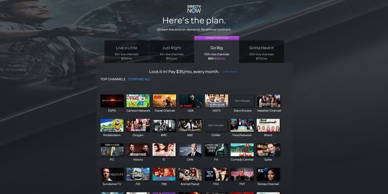 DirectTV Now package selection