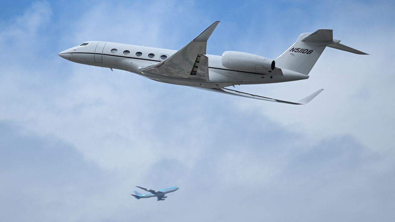 A private jet flying