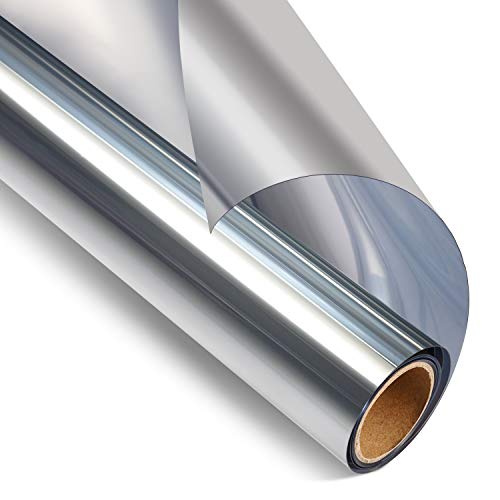 Statint Reflective Window Film Privacy One Way Window Tint Heat Control Sun Uv Blocking Static Cling for Home Office Living Room, Silver, 35.4 Inch X 6.5 Feet