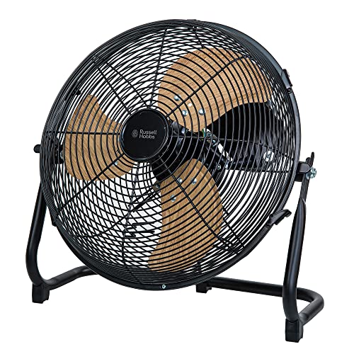 Russell Hobbs Rhgf1221wdb 12 Inch High Velocity Floor Fan, Wood & Black, 3 Speeds, Tilt Function, Portable