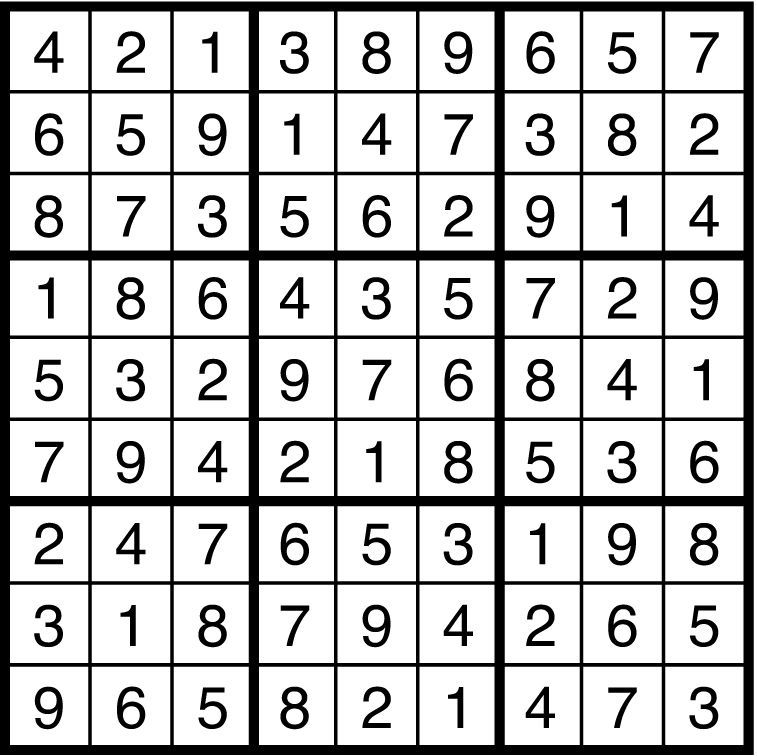 A solved sudoku.