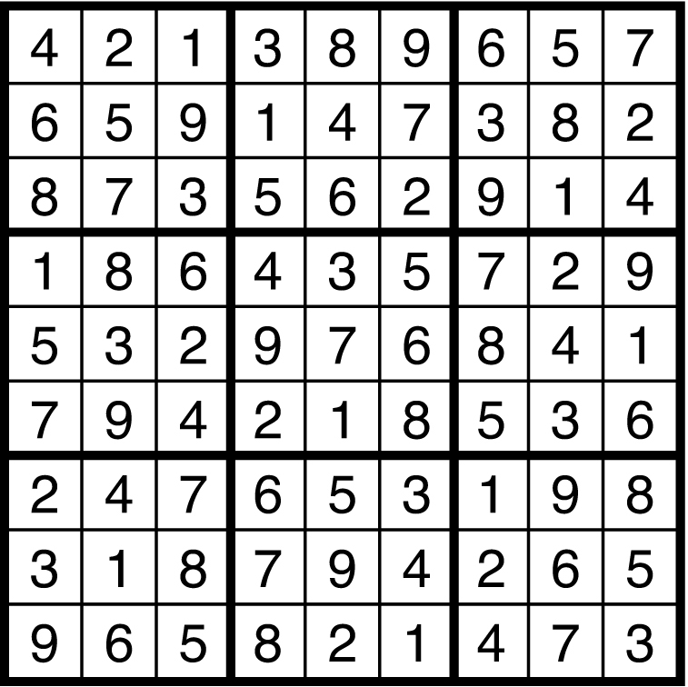 A solved sudoku.