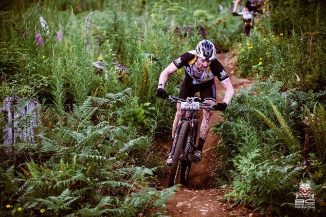 GC leader Kris Sneddon is followed by his teammate on the trail Bucket of Blood