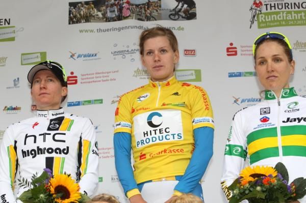 The 2011 podium - Amber Neben (HTC-HighRoad), Emma Johansson (Hitec Products) and Shara Gillow (Australia National Team)