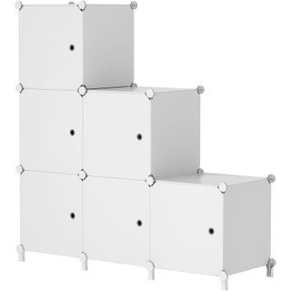 white under-stairs box storage