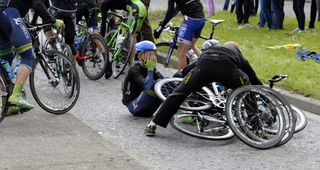 Cameron Meyer in a crash on stage three of the 2014 Giro d'Italia
