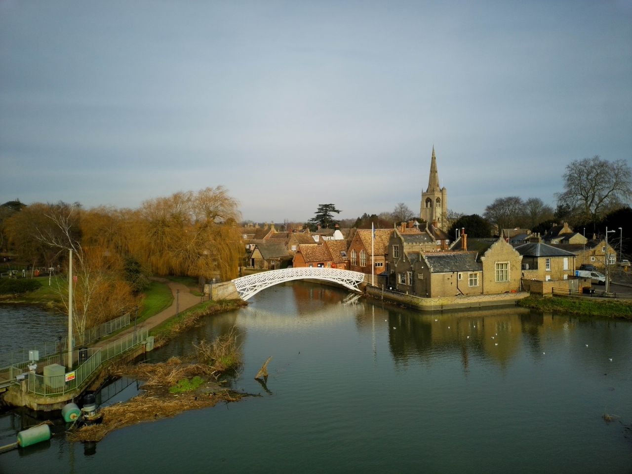 Drone shot of a bridge across a river