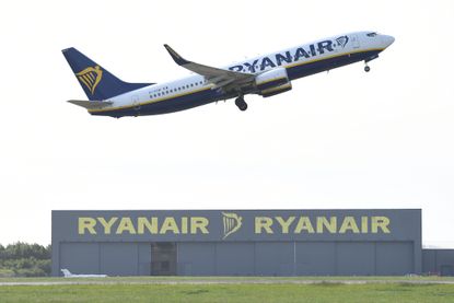 LONDON, ENGLAND - JUNE 03: A Ryanair flight takes off at Stansted Airport on June 3, 2019 in London, England. (Photo by Leon Neal/Getty Images)
