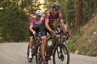 Peter Stetina leads Keegan Swenson on a climb at 2023 Crusher in the Tushar