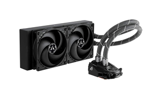 A black AIO liquid cooler from Arctic against a white background.