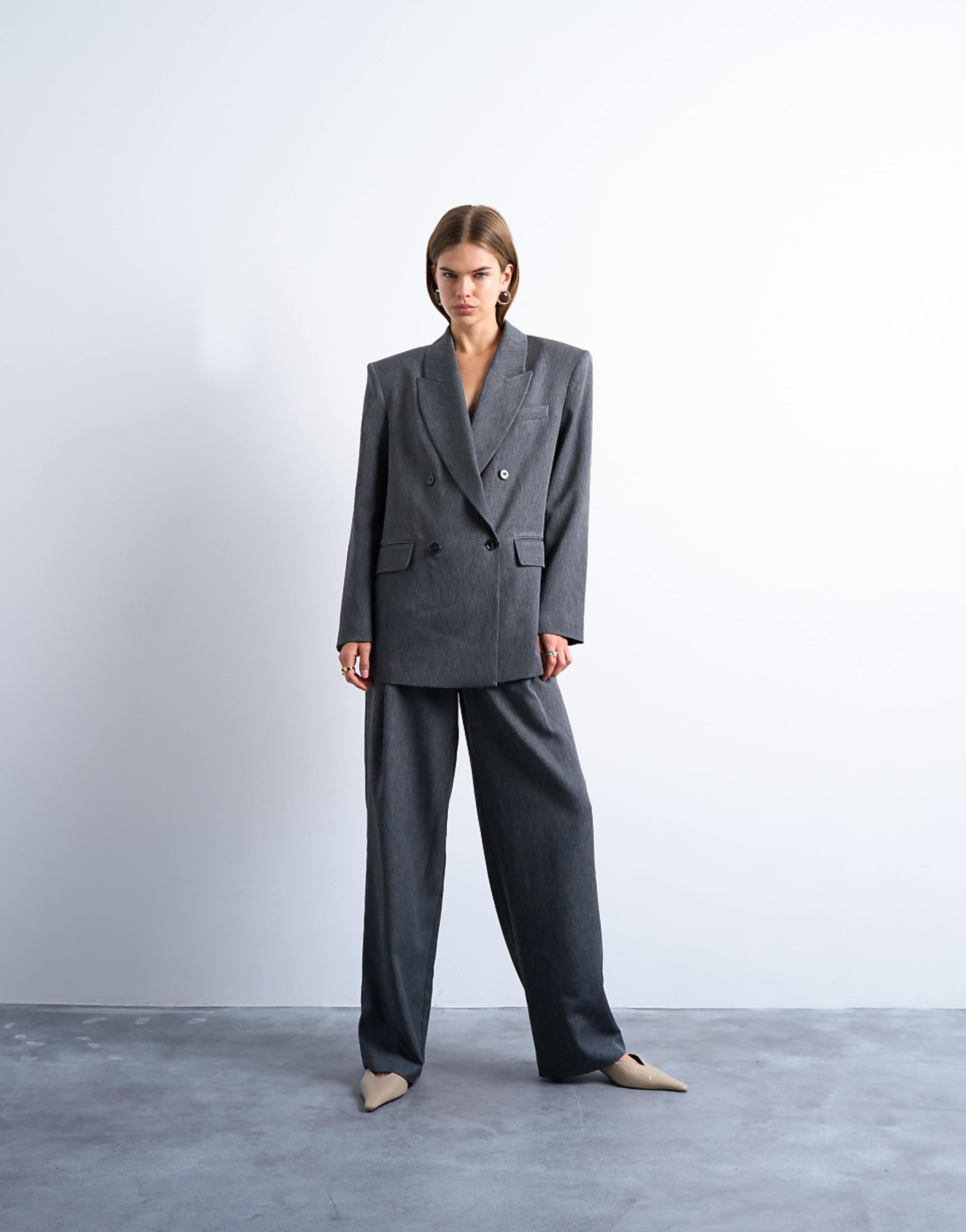 Topshop Tonic 80s Double Breasted Oversized Suit Blazer in Grey