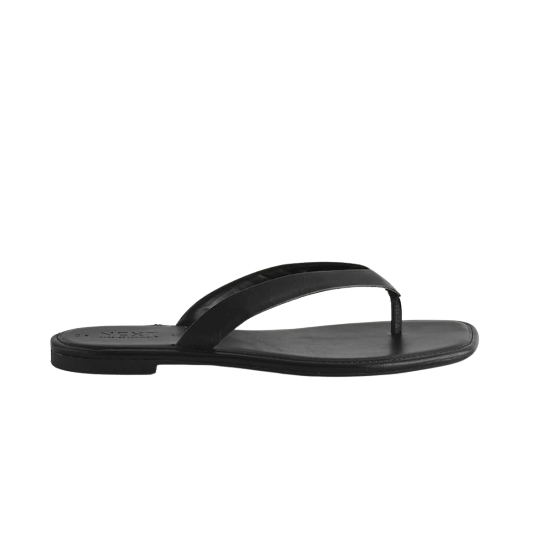 Next, Black Leather Extra Wide Fit Square Toe Thong Sandals