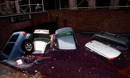 Cars float in a flooded subterranean basement in lower Manhattan following Hurricane Sandy on Oct. 30.