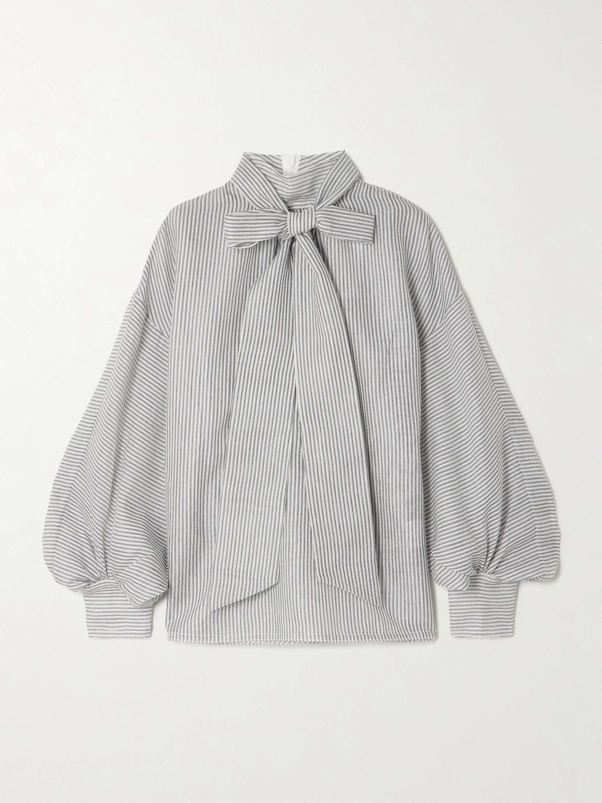 Pussy-Bow Striped Cotton and Silk-Blend Blouse