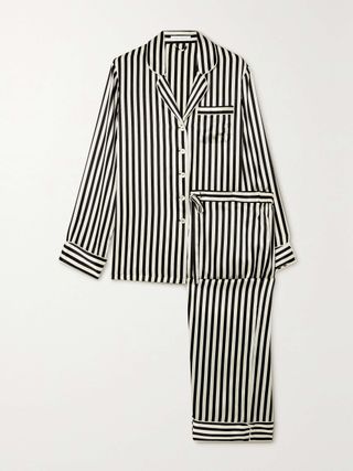 Lila Striped Silk-Satin Pajama Set