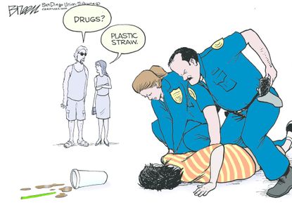 &nbsp;Editorial cartoon U.S. plastic straws drugs environment trash