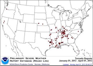 Tornado reports as of April 1, 2013.
