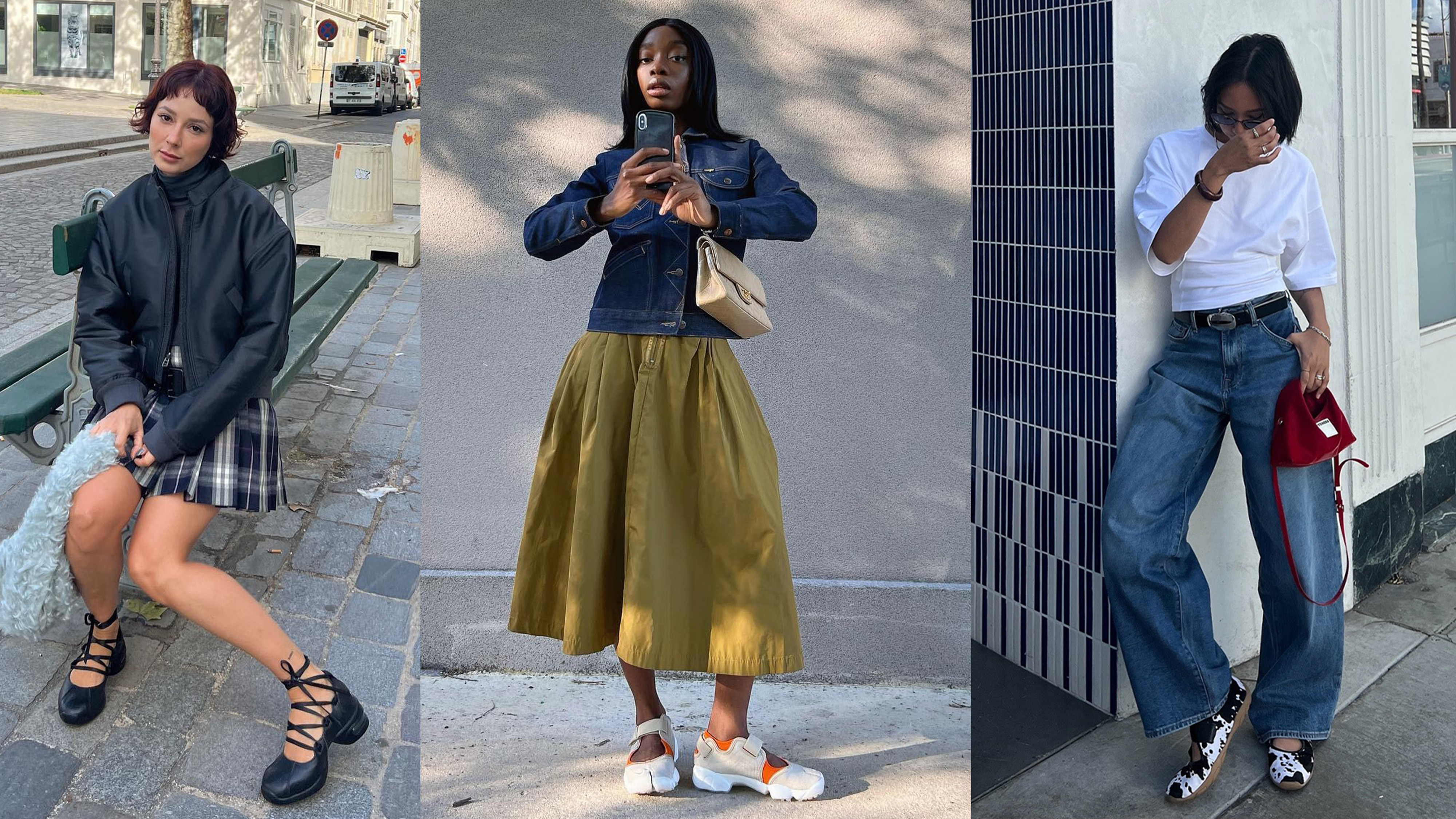 best ballet sneakers shown in a collage of photos of women wearing ballerina sneakers