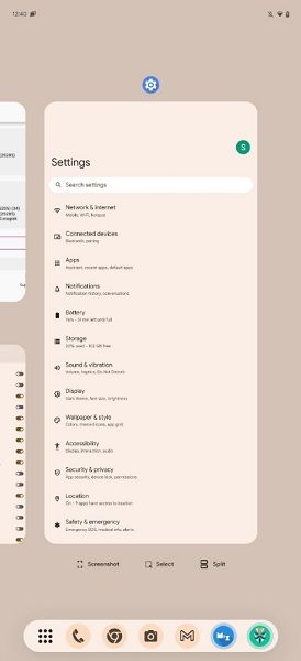 Suggested apps displayed in the new transient taskbar.