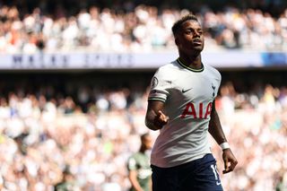 Ryan Sessegnon of Tottenham Hotspur celebrates after scoring a goal to make it 1-1 during the Premier League match between Tottenham Hotspur and Southampton FC at Tottenham Hotspur Stadium on August 6, 2022 in London, United Kingdom.