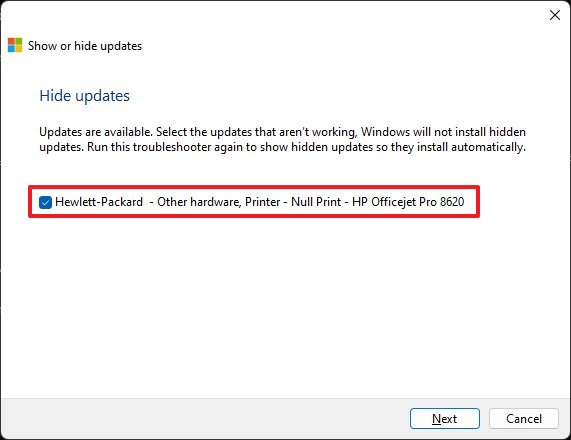 Windows 11 select update to hide