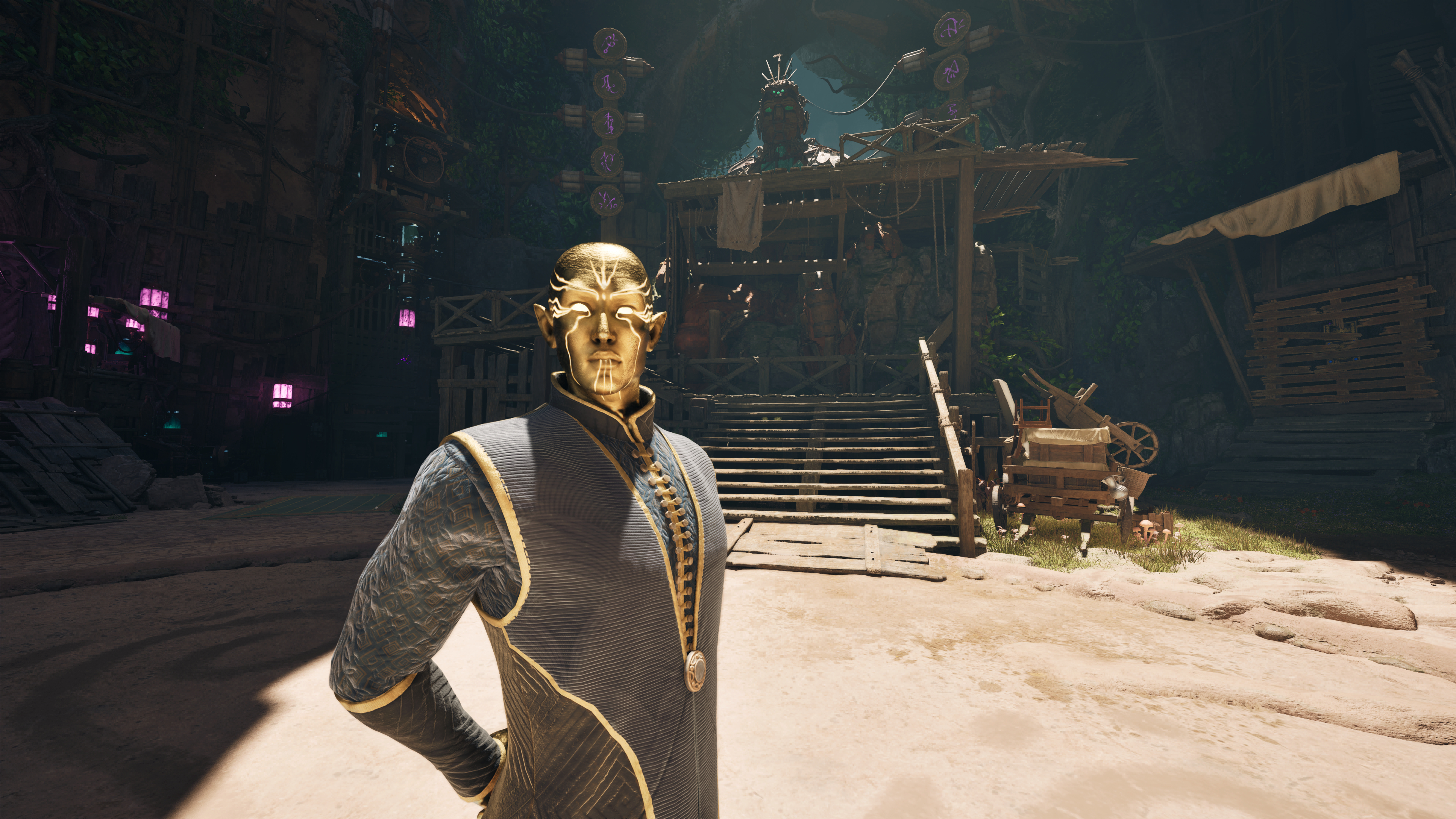 Confessed character Sargamis stands in front of the player