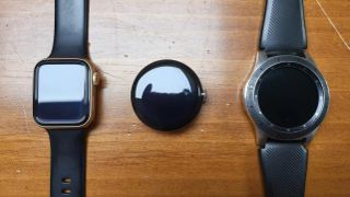 Photo of alleged lost Pixel Watch alongside an Apple Watch and Galaxy Watch Classic