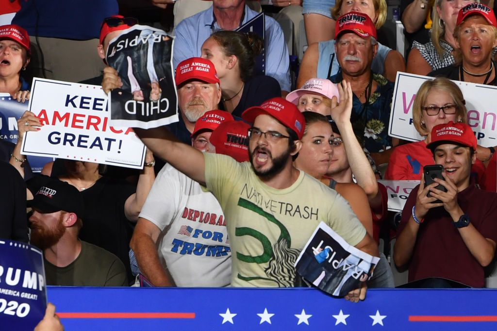 A protester at Trump&amp;#039;s North Carolina rally on Wednesday.