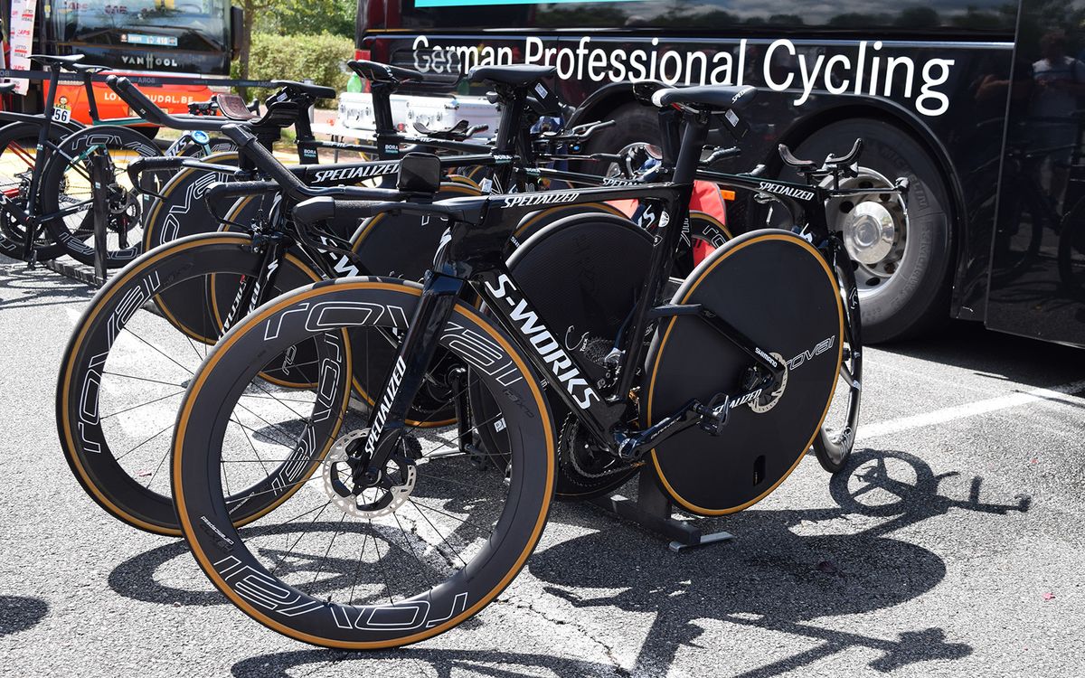 Emanuel Buchmann appeared to be the only Bora-hansgrohe rider racing the, as yet, unreleased Specialized time trial bike