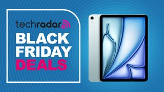 iPad Air 11-inch on a blue background. Text reads: TechRadar Black Friday Deals 