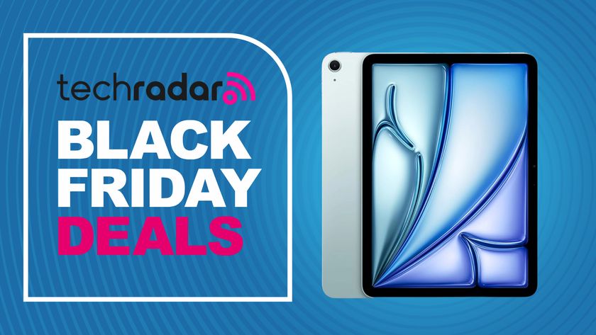 iPad Air 11-inch on a blue background. Text reads: TechRadar Black Friday Deals 