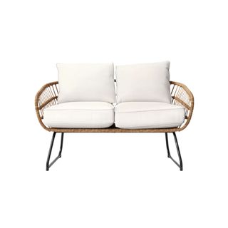 Outdoor loveseat with white cushions