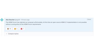 AMD engineer Alex Deucher response to HDMI 2.1 issues ticket at Gitlab