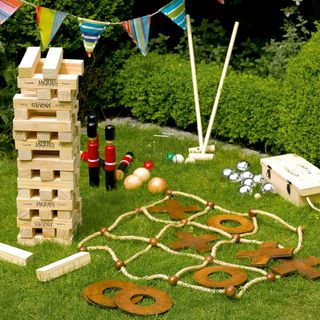 outdoor games door with vintage themed and croquet set