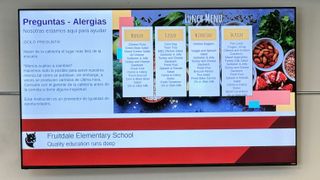A display shows possible allergies on the school menu via Carousel Cloud digital signage.