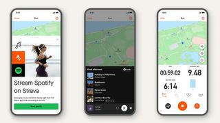 Screen shots of the new Strava and Spotify integration