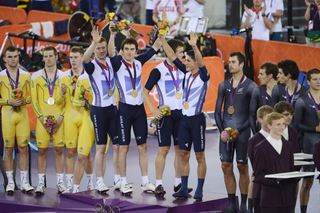 Great Britain top the team pursuit podium with Australia taking silver and New Zealand bronze