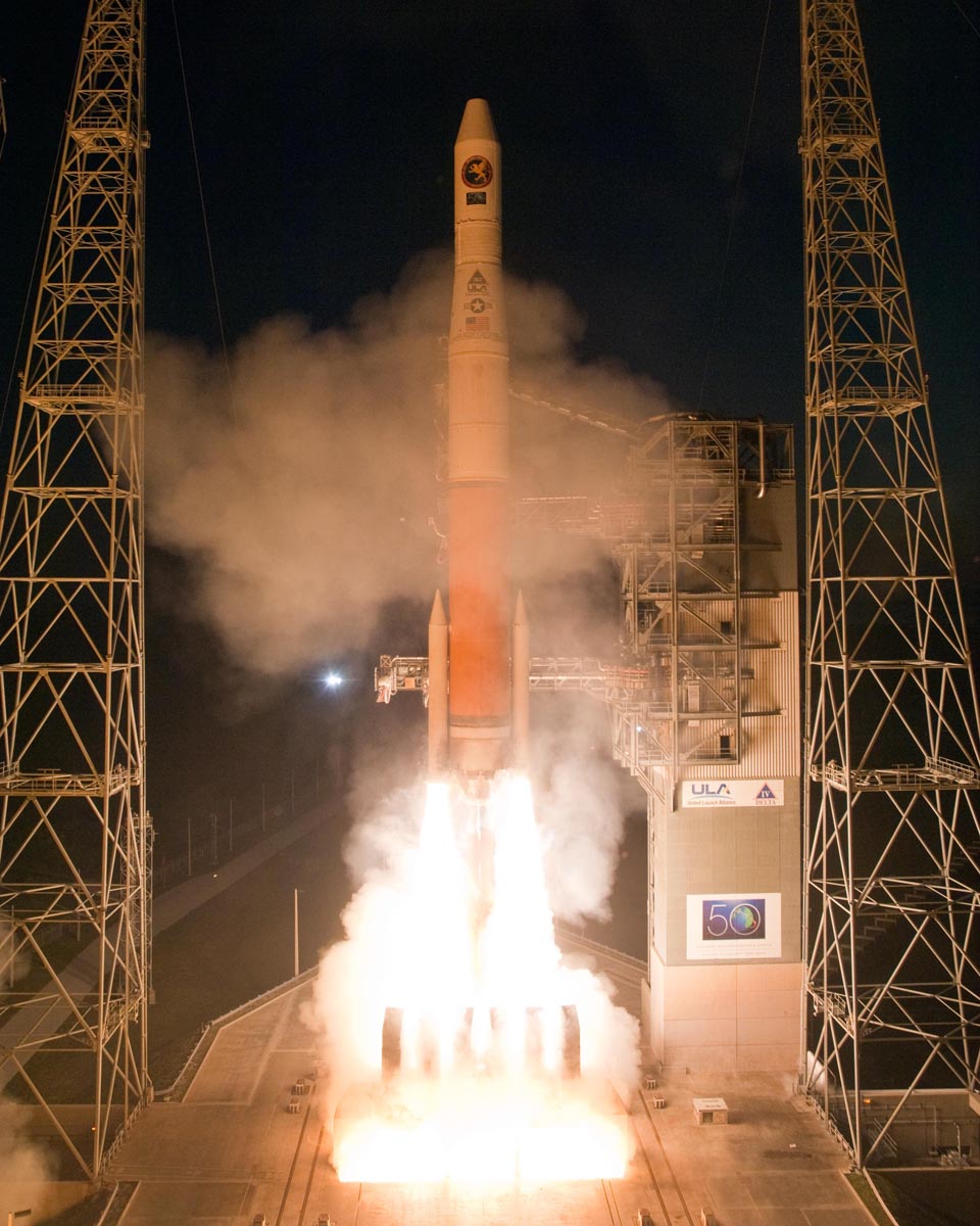 The United Launch Alliance Delta 4 launches with a National Reconnaissance Office payload at Space Launch Complex-37 at 6:38 p.m. EST on March 11, 2011 from Cape Canaveral Air Force Station.