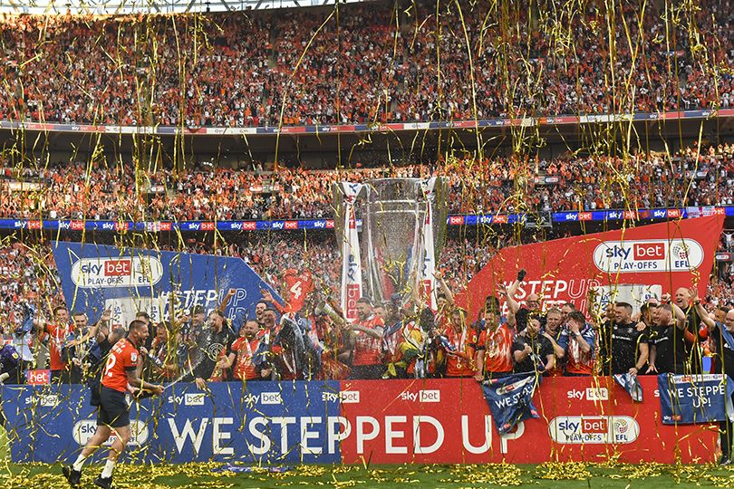 Luton Town celebrate promotion via the play-offs