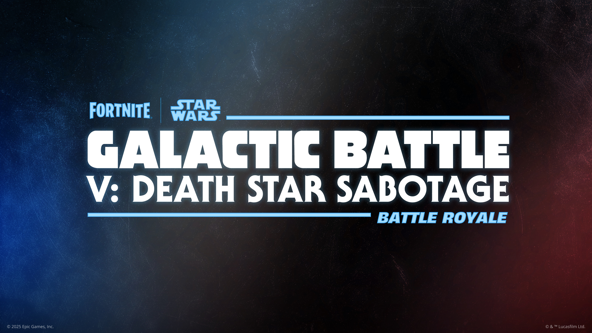 Fortnite Galactic Battle V: Death Star Sabotage written in classic Star Wars title font