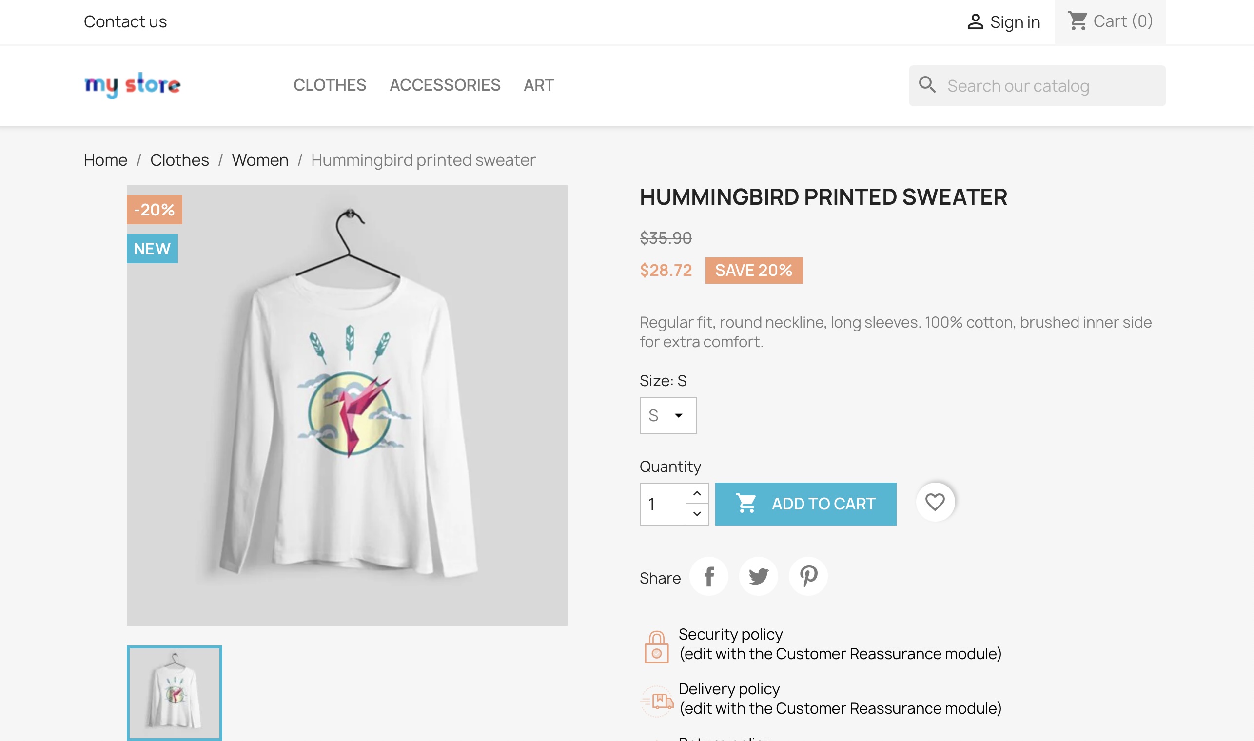 Prestashop example webpage