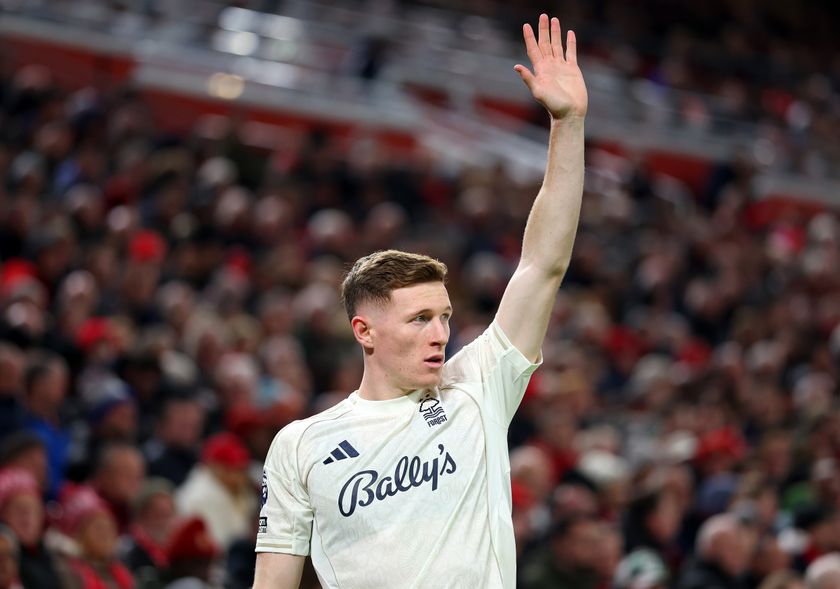 LIVERPOOL, ENGLAND - NOVEMBER 22: Elliot Anderson of Nottingham Forest reacts during the Premier League match between Liverpool and Nottingham Forest at Anfield on November 22, 2025 in Liverpool, England. (Photo by Molly Darlington/Getty Images)