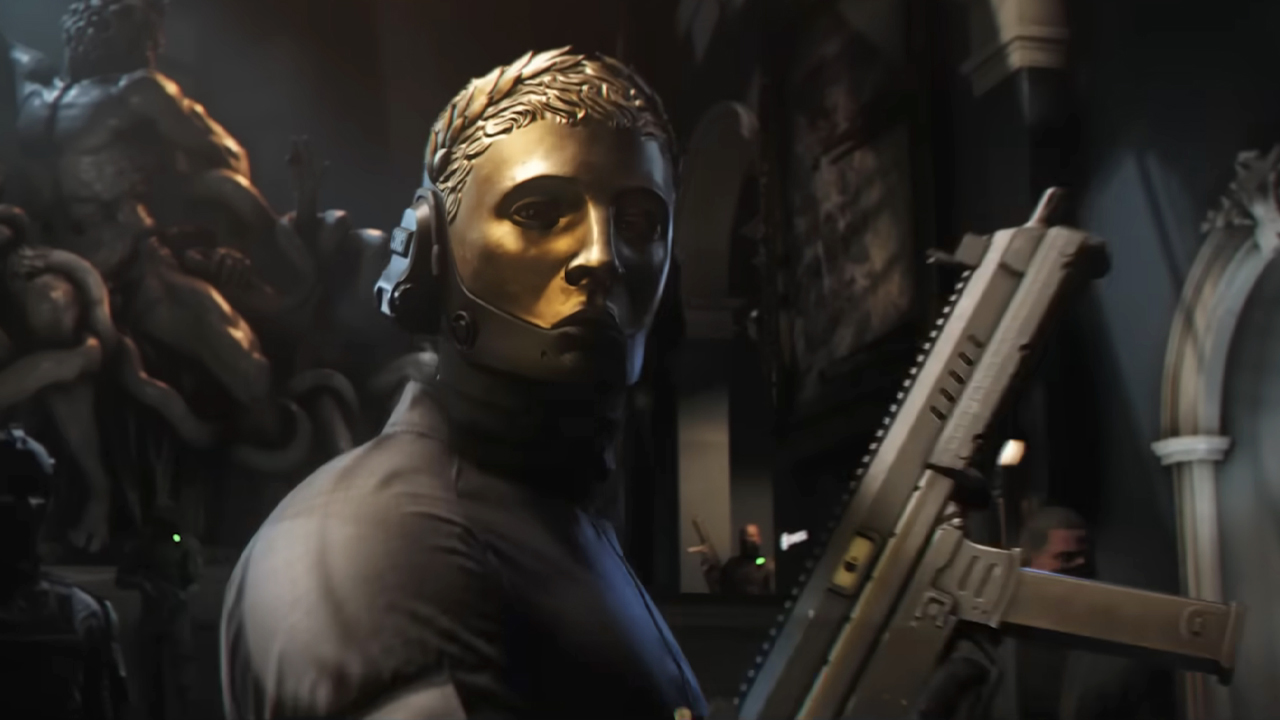 The gold mask wearing main antagonist Damien from 007 First light (2026).
