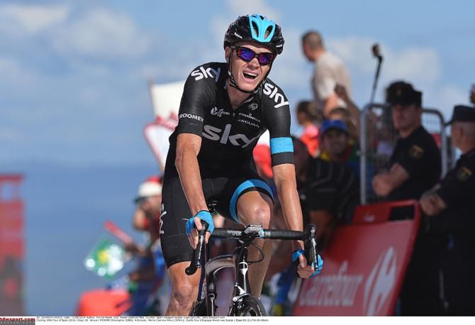 Chris Froome (Team Sky) crosses the line in second place