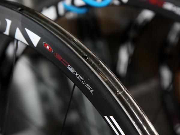 Carbon wheels are stored with a pre-applied single layer of glue to speed up the tire mounting process when they're really needed.